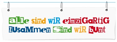 Text aus Zeitungs-Buchstaben: alle sind wir einzigartig, zusammen sind wir bunt
